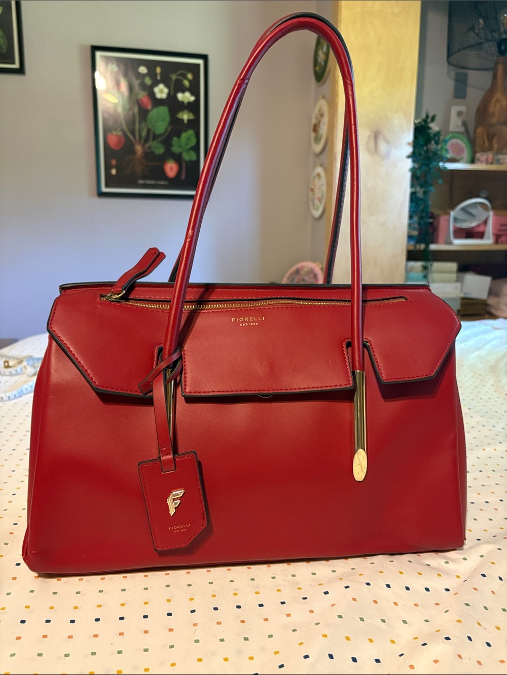 Fiorelli Red Leather Structured Top-Handle Bag